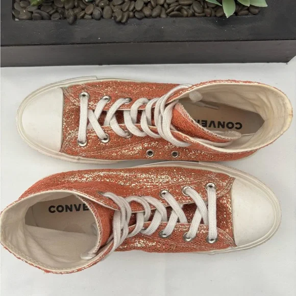 CONVERSE CHUCK TAYLOR PLATFORM METALLIC ORANGE PINK & GOLD SNEAKERS SZ  7 - Picture 3 of 13